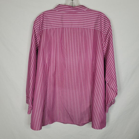 LL Bean 3X Pinpoint Oxford Purple Stripe Wrinkle Resist 3/4 Sleeve Button Shirt - Picture 2 of 10